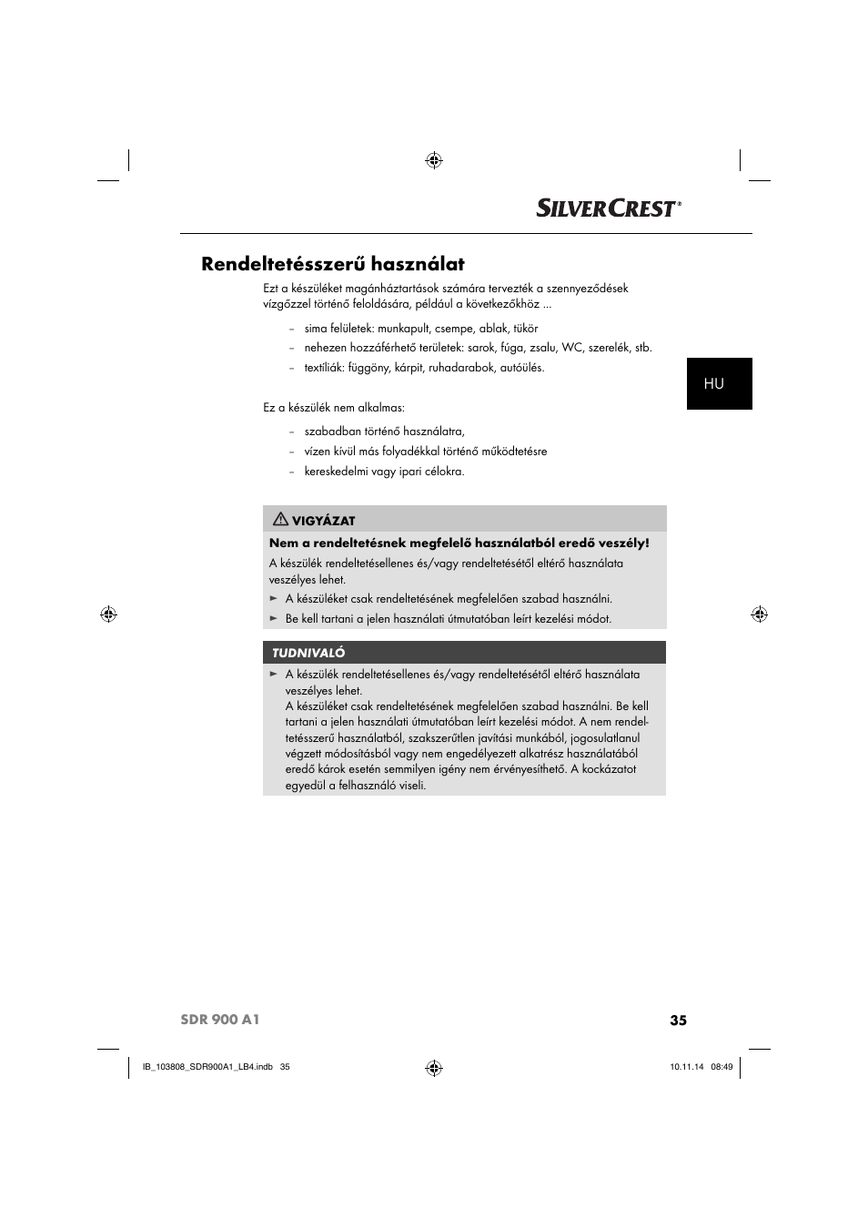 Rendeltetésszerű használat | Silvercrest SDR 900 A1 User Manual | Page 38 / 116