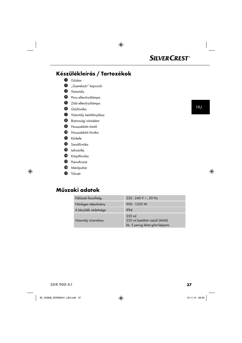 Készülékleírás / tartozékok, Műszaki adatok | Silvercrest SDR 900 A1 User Manual | Page 40 / 116