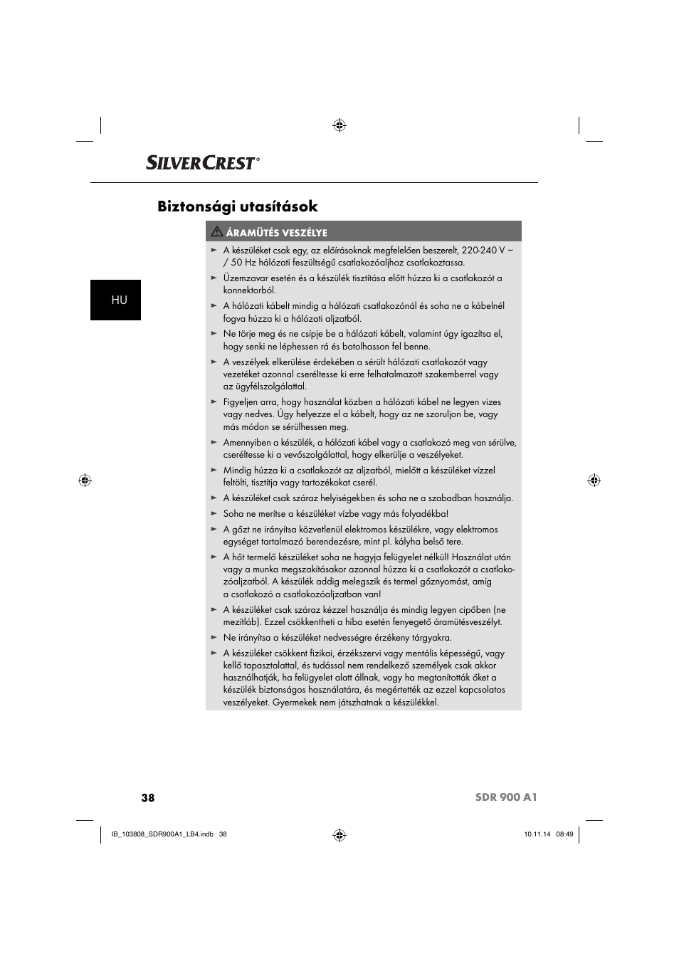 Biztonsági utasítások | Silvercrest SDR 900 A1 User Manual | Page 41 / 116