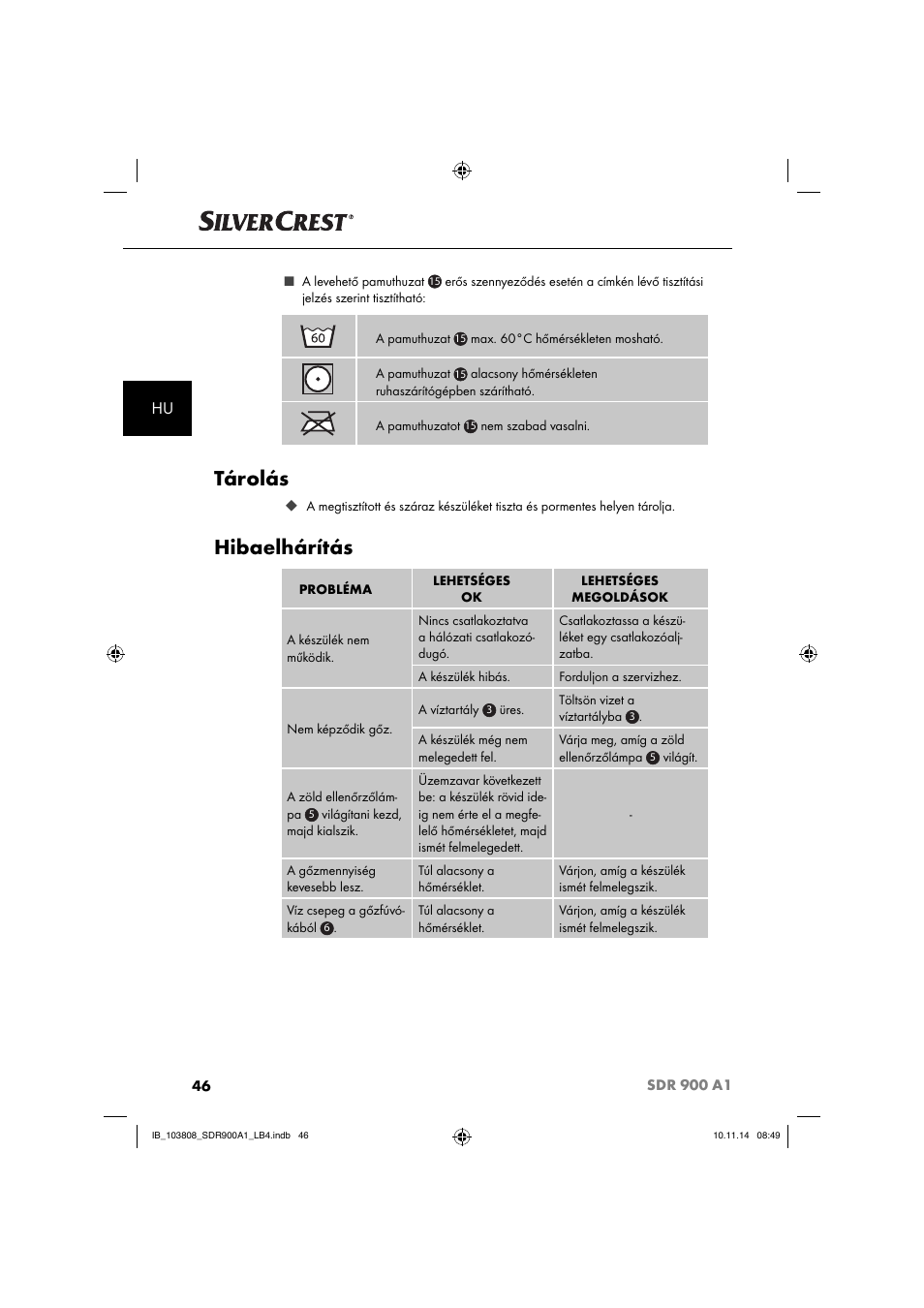 Tárolás, Hibaelhárítás | Silvercrest SDR 900 A1 User Manual | Page 49 / 116