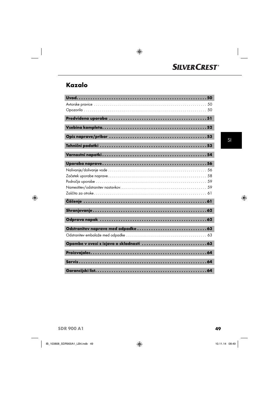 Kazalo | Silvercrest SDR 900 A1 User Manual | Page 52 / 116