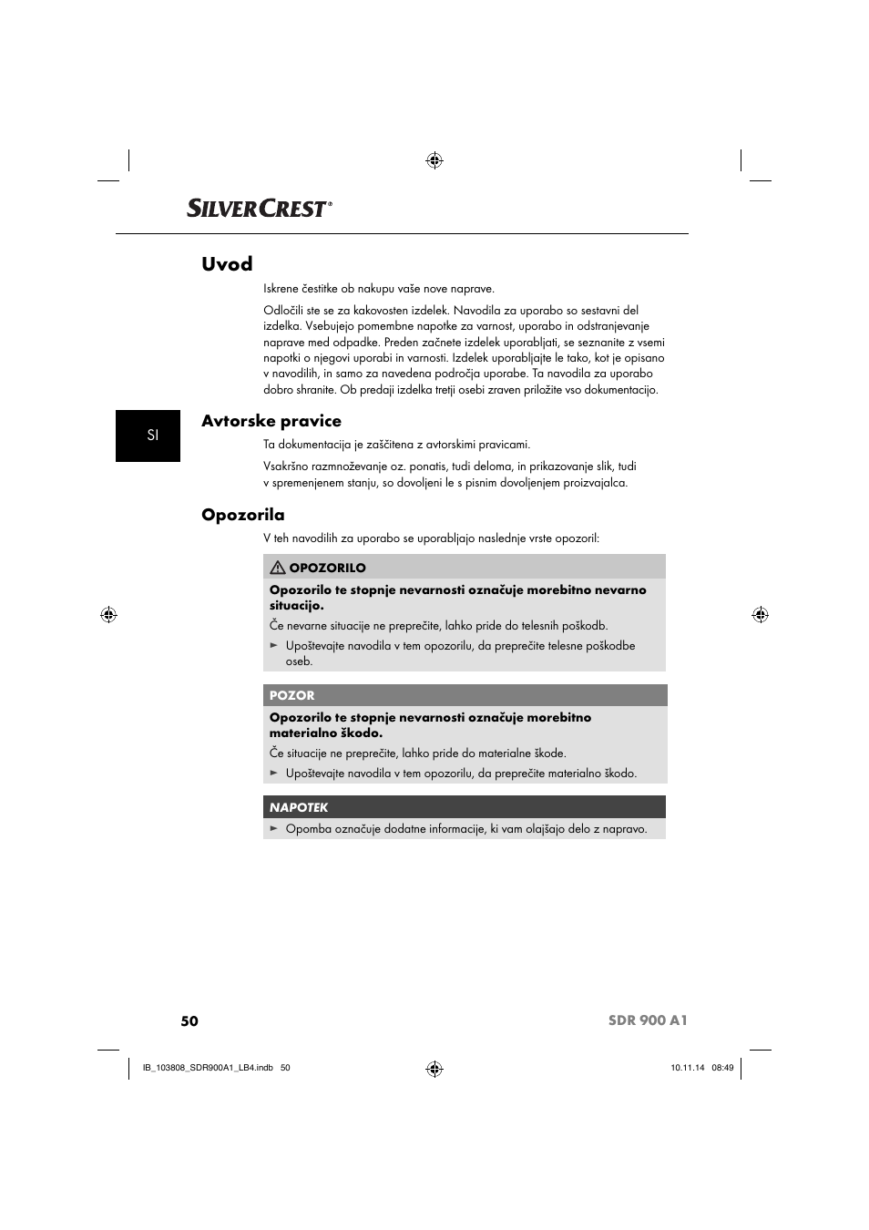 Uvod, Avtorske pravice, Opozorila | Silvercrest SDR 900 A1 User Manual | Page 53 / 116