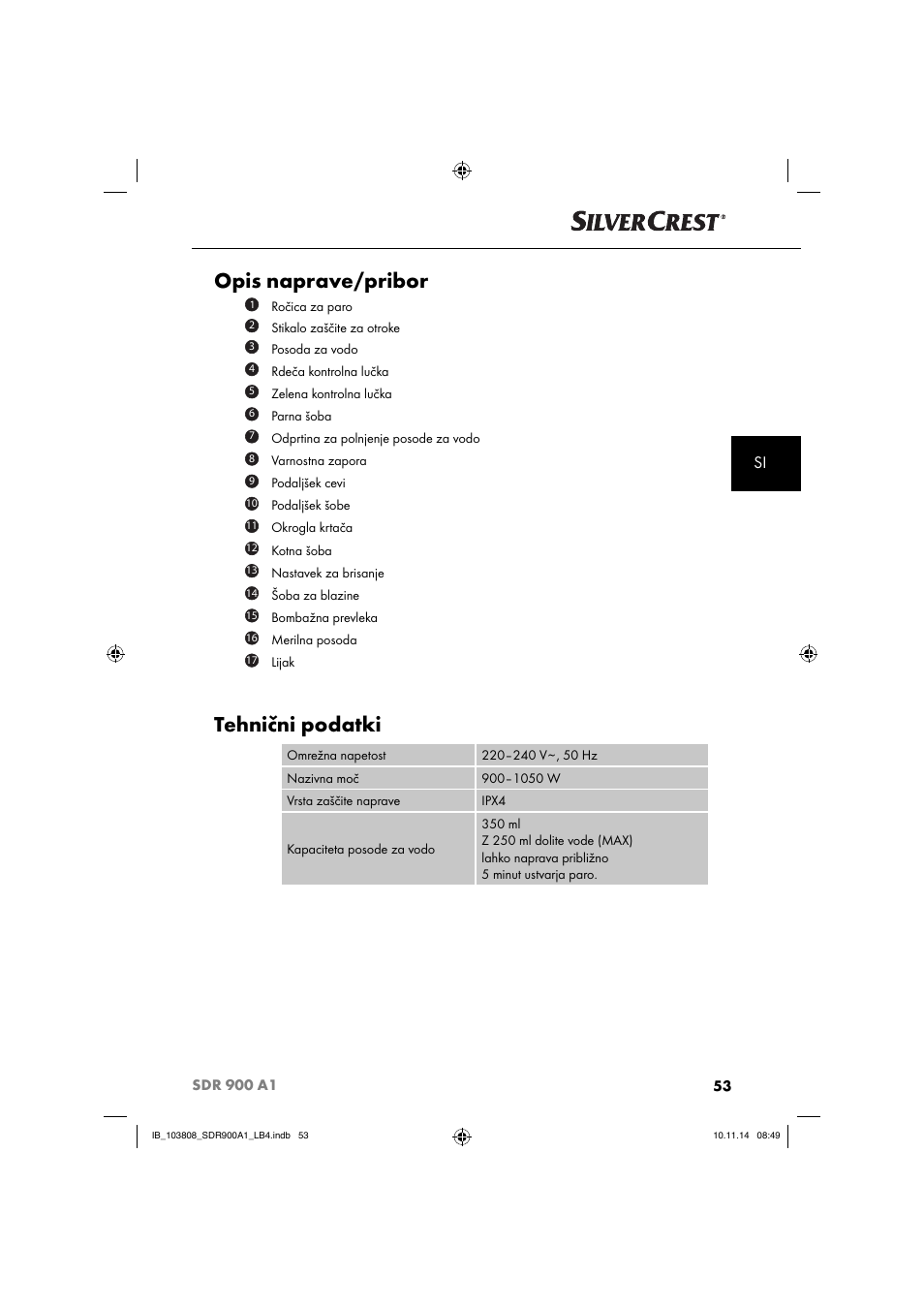 Opis naprave/pribor, Tehnični podatki | Silvercrest SDR 900 A1 User Manual | Page 56 / 116