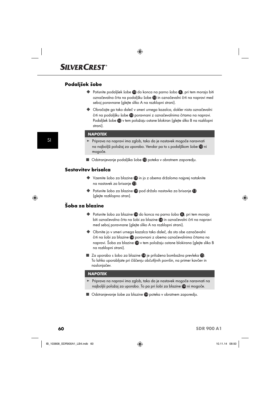 Si podaljšek šobe, Sestavitev brisalca, Šoba za blazine | Silvercrest SDR 900 A1 User Manual | Page 63 / 116