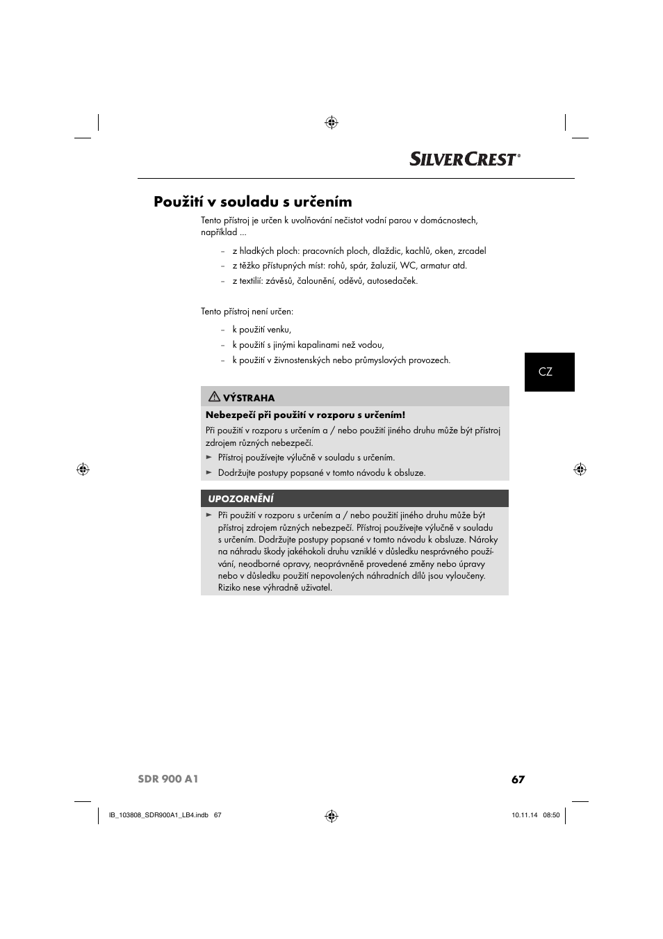 Použití v souladu s určením | Silvercrest SDR 900 A1 User Manual | Page 70 / 116