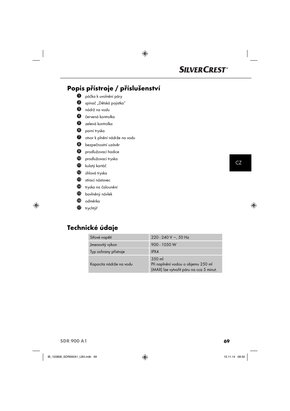 Popis přístroje / příslušenství, Technické údaje | Silvercrest SDR 900 A1 User Manual | Page 72 / 116