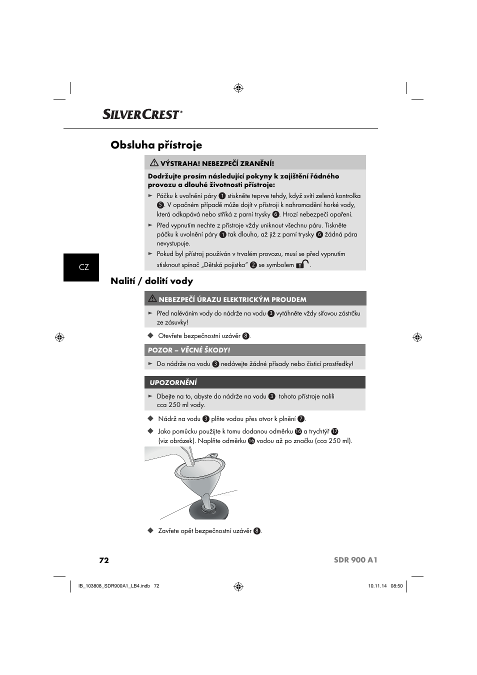 Obsluha přístroje, Nalití / dolití vody | Silvercrest SDR 900 A1 User Manual | Page 75 / 116