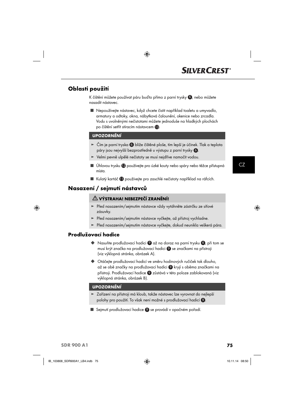 Oblasti použití, Nasazení / sejmutí nástavců, Prodlužovací hadice | Silvercrest SDR 900 A1 User Manual | Page 78 / 116