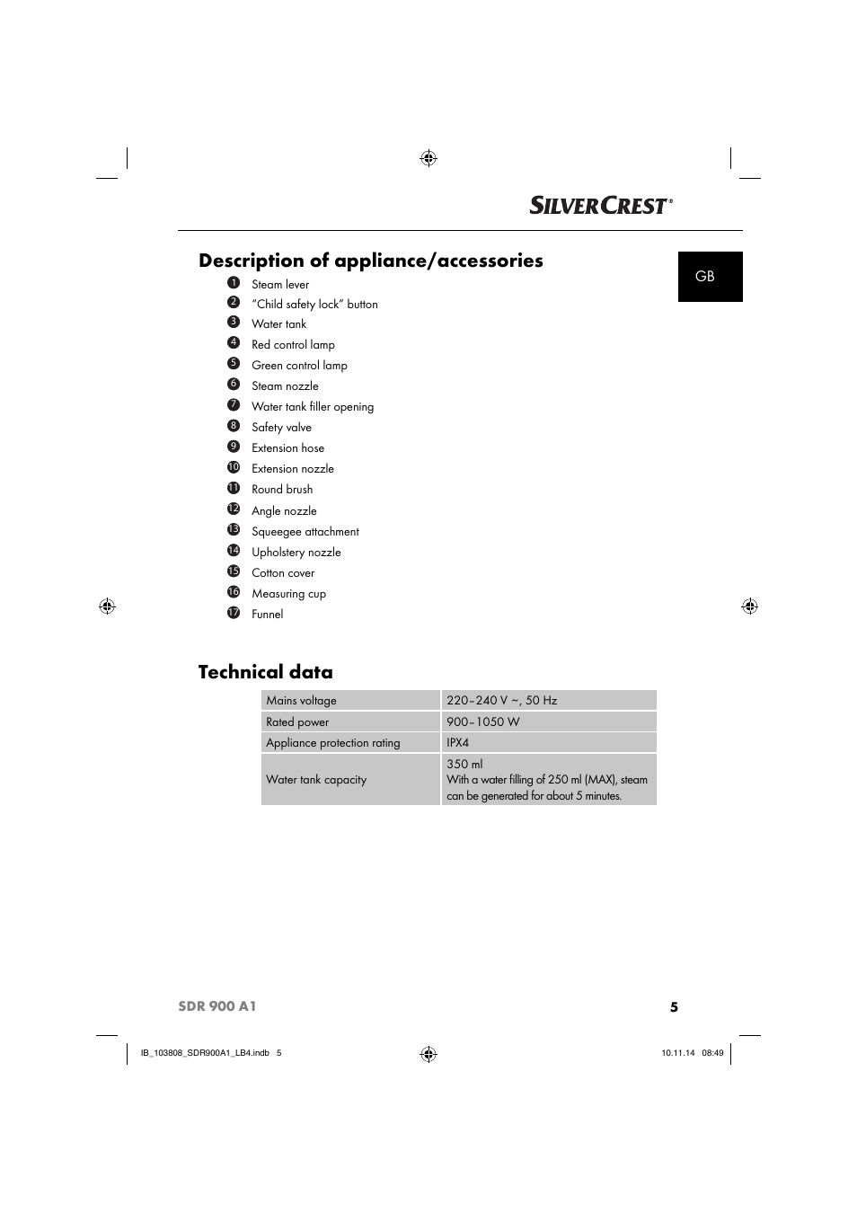 Description of appliance/accessories, Technical data | Silvercrest SDR 900 A1 User Manual | Page 8 / 116