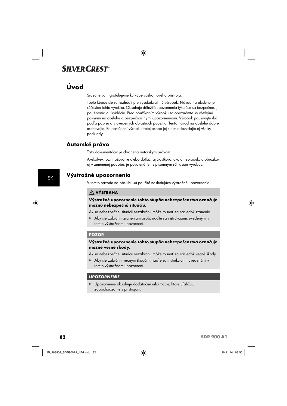 Úvod, Autorské právo, Výstražné upozornenia | Silvercrest SDR 900 A1 User Manual | Page 85 / 116