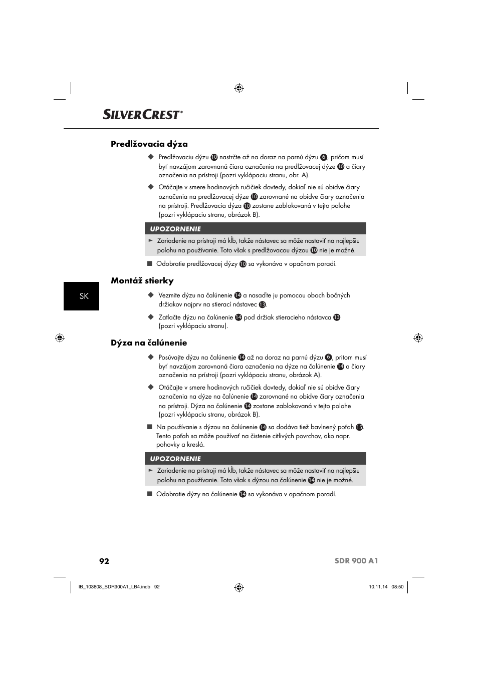 Sk predlžovacia dýza, Montáž stierky, Dýza na čalúnenie | Silvercrest SDR 900 A1 User Manual | Page 95 / 116