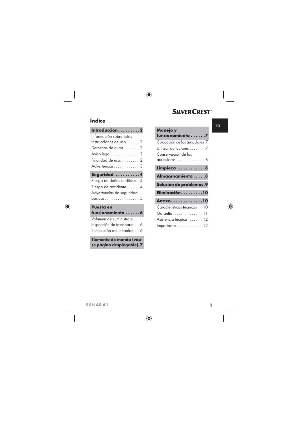 Índice | Silvercrest SKH 40 A1 User Manual | Page 3 / 62