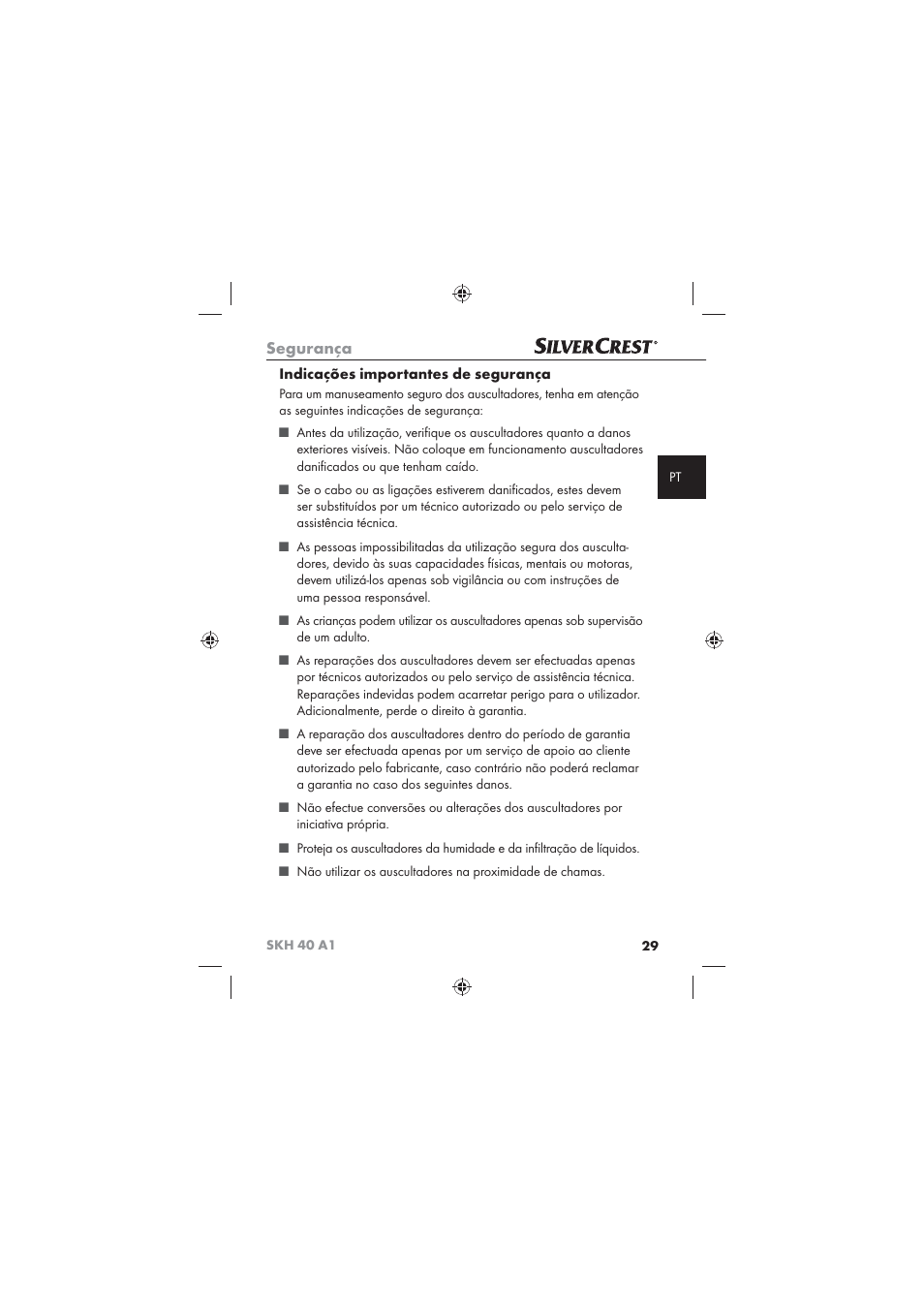 Segurança, Indicações importantes de segurança | Silvercrest SKH 40 A1 User Manual | Page 31 / 62