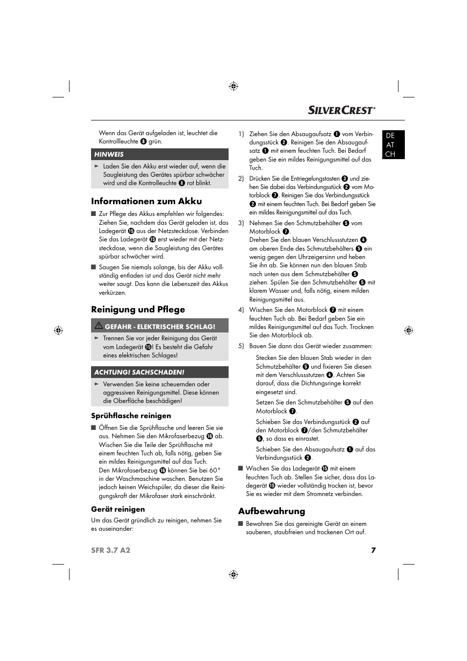 Informationen zum akku, Reinigung und pﬂ ege, Aufbewahrung | Silvercrest SFR 3.7 A2 User Manual | Page 10 / 44