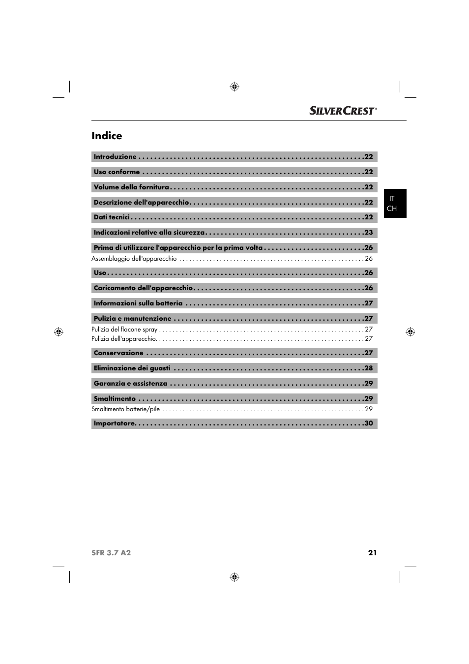 Indice | Silvercrest SFR 3.7 A2 User Manual | Page 24 / 44