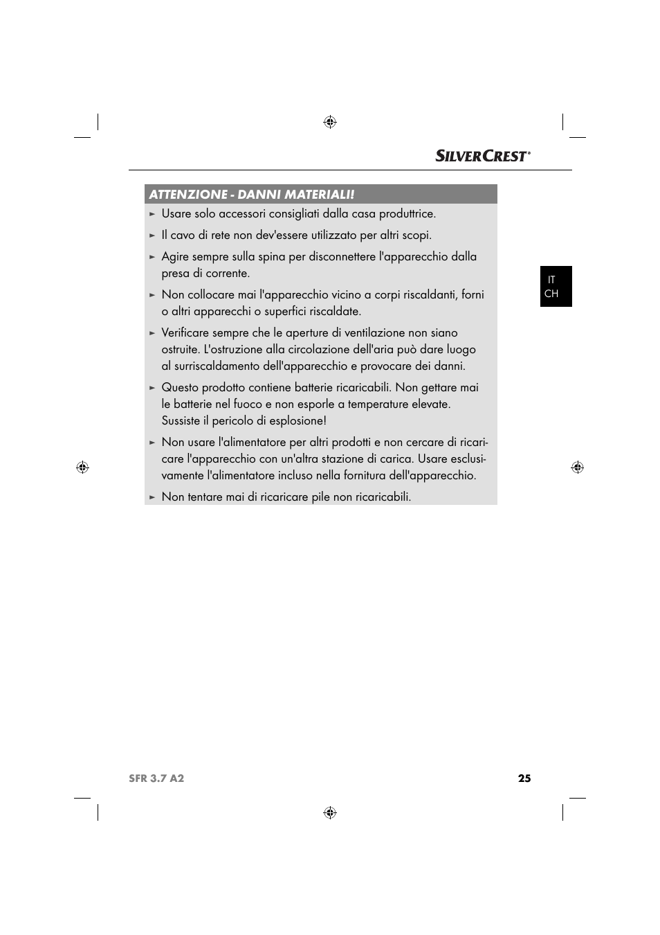 Attenzione - danni materiali | Silvercrest SFR 3.7 A2 User Manual | Page 28 / 44