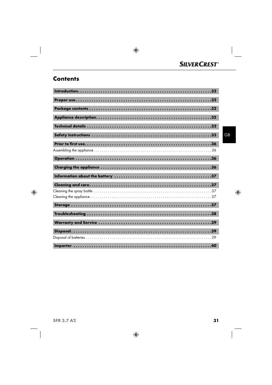 Silvercrest SFR 3.7 A2 User Manual | Page 34 / 44