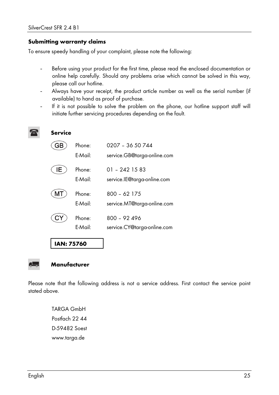 Silvercrest SFR 2.4 B1 User Manual | Page 27 / 76