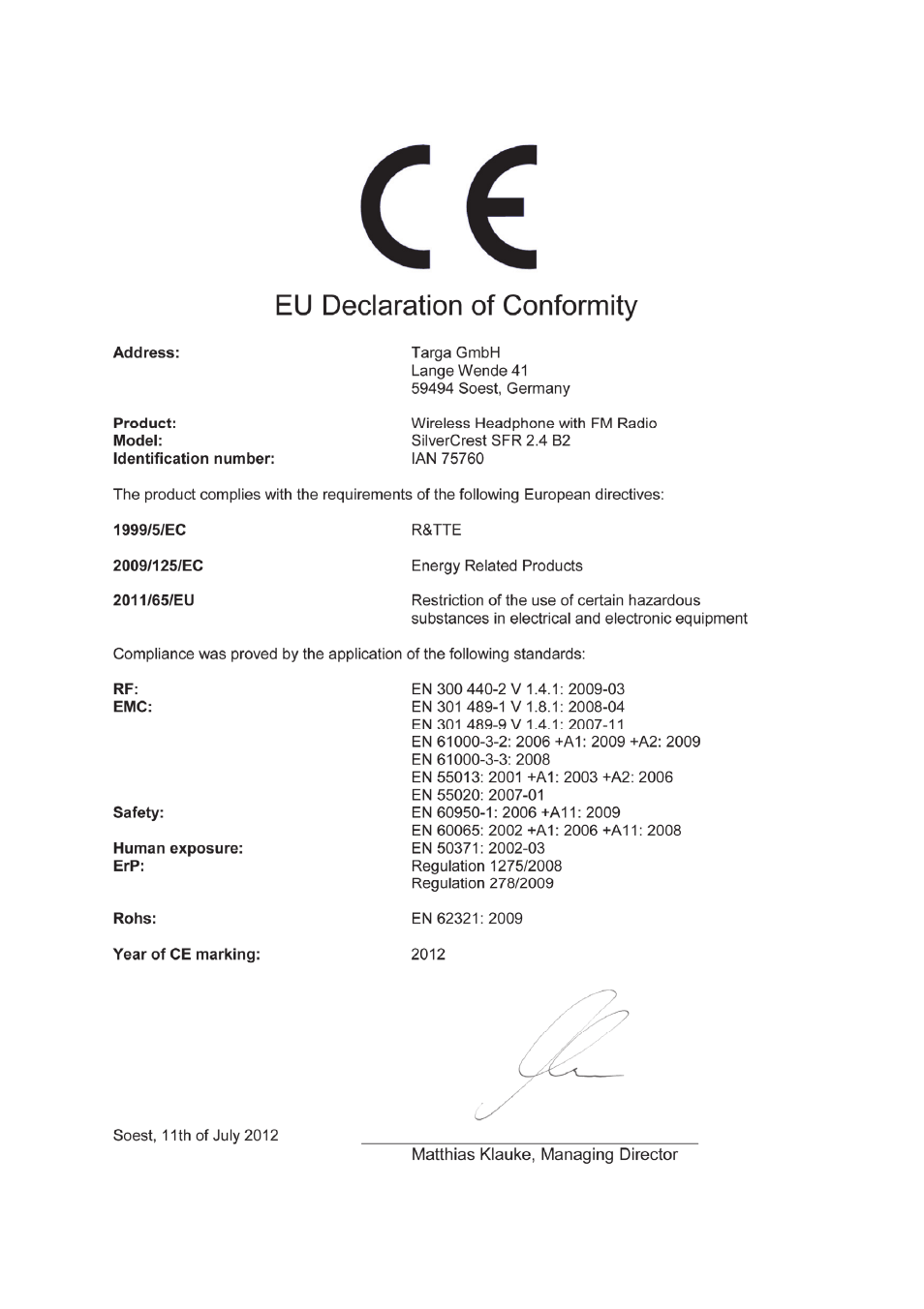Silvercrest SFR 2.4 B1 User Manual | Page 76 / 76
