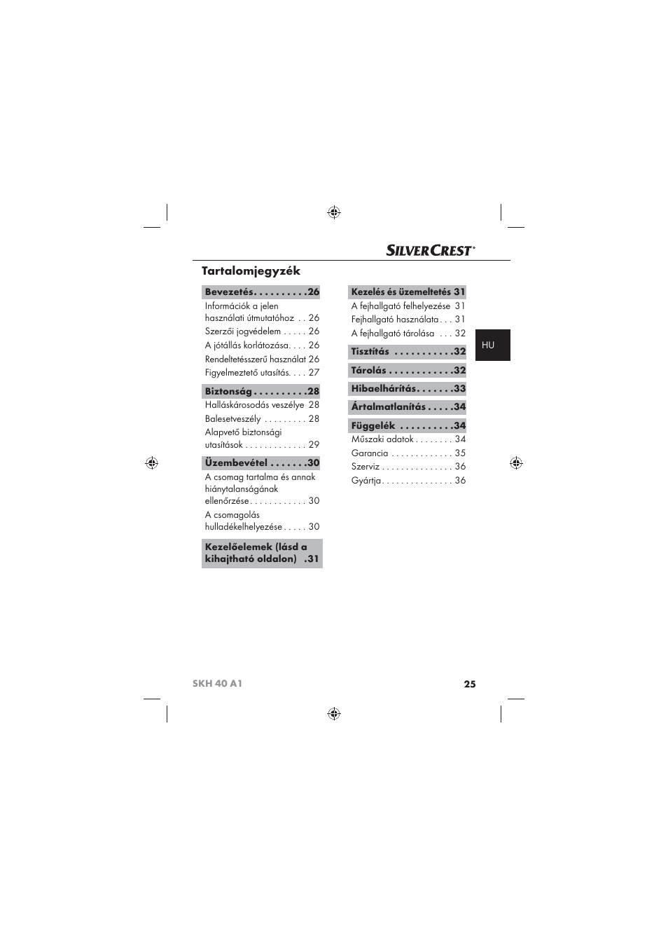 Tartalomjegyzék | Silvercrest SKH 40 A1 User Manual | Page 27 / 74