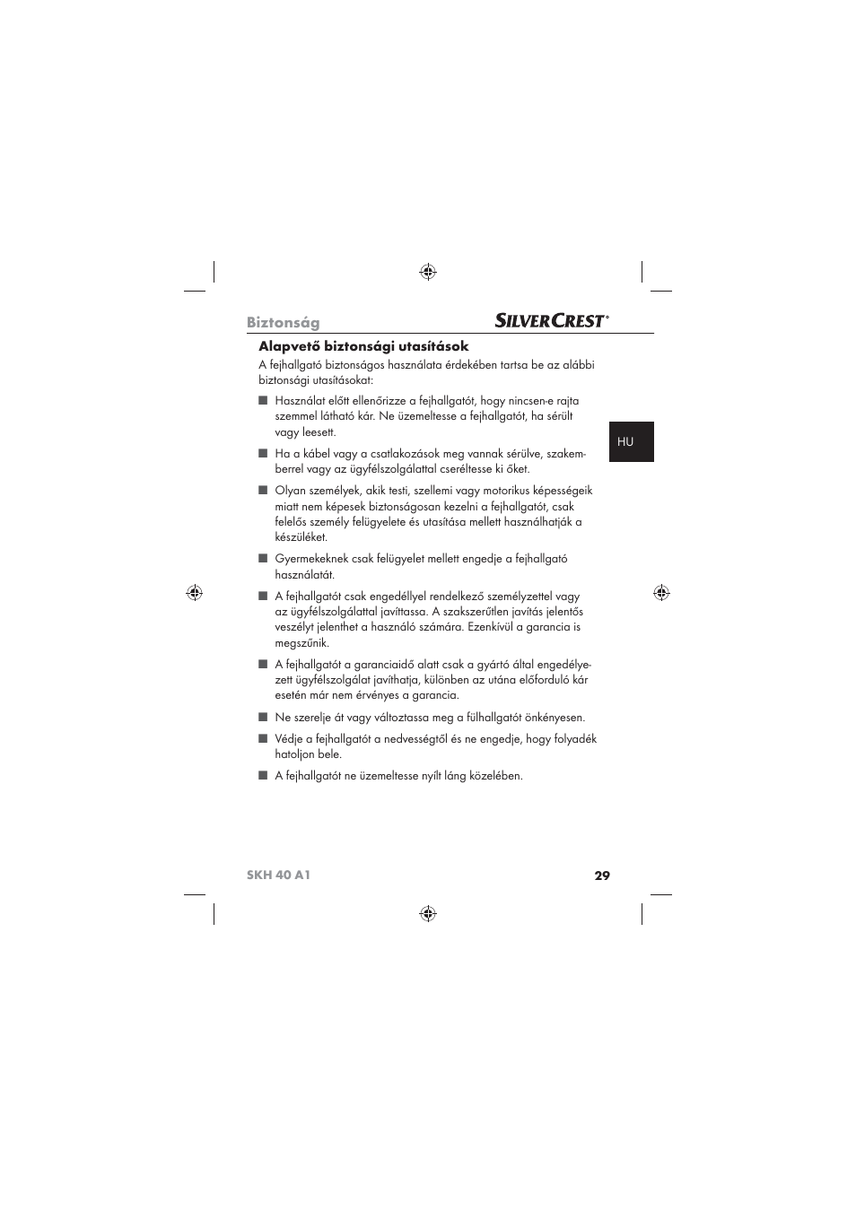 Biztonság, Alapvető biztonsági utasítások | Silvercrest SKH 40 A1 User Manual | Page 31 / 74