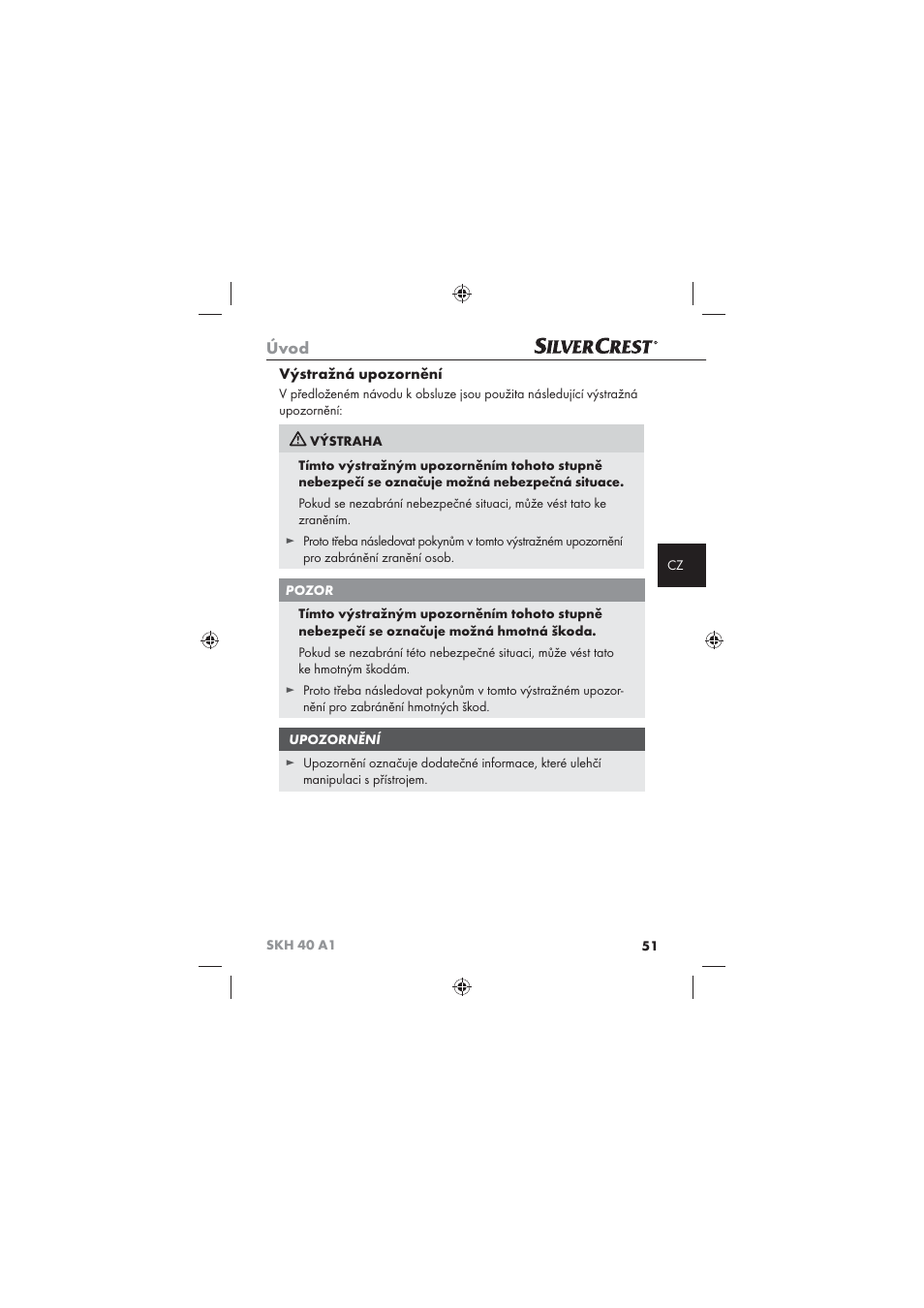 Úvod, Výstražná upozornění | Silvercrest SKH 40 A1 User Manual | Page 53 / 74