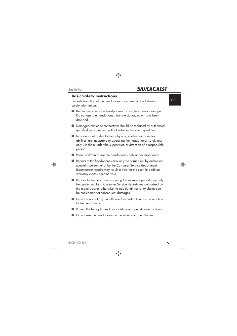 Safety, Basic safety instructions | Silvercrest SKH 40 A1 User Manual | Page 7 / 74