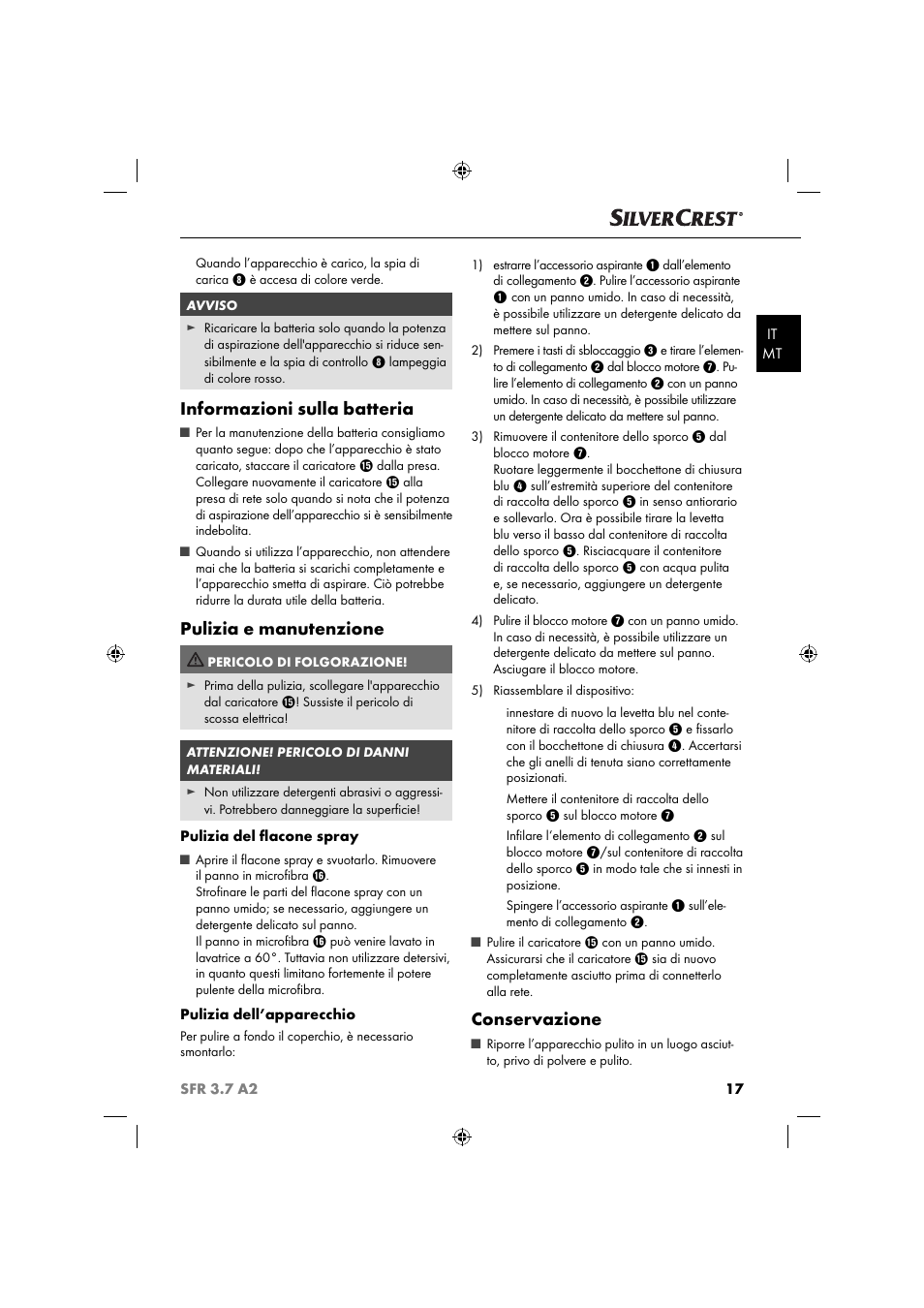 Informazioni sulla batteria, Pulizia e manutenzione, Conservazione | Silvercrest SFR 3.7 A2 User Manual | Page 20 / 54