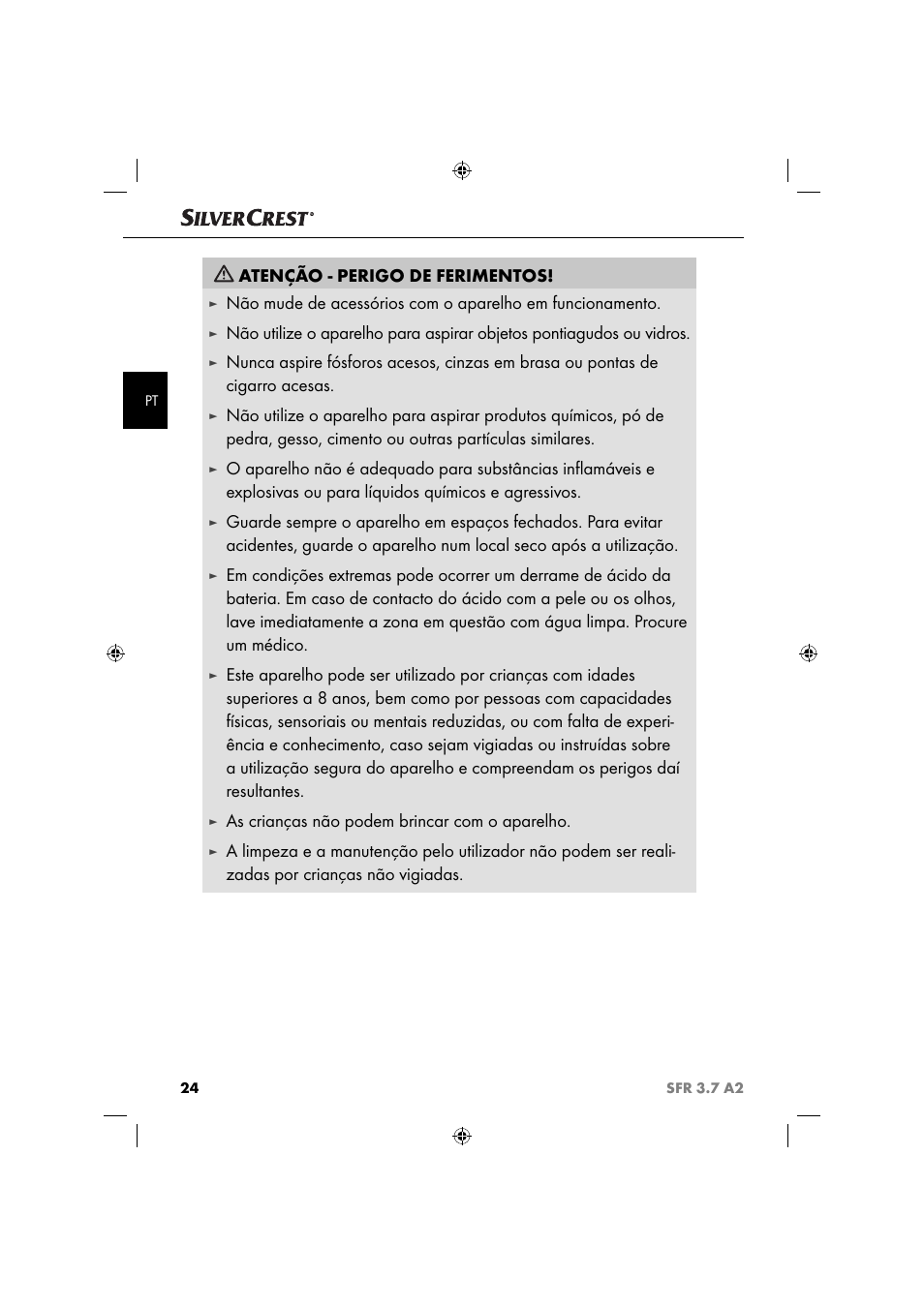 Atenção - perigo de ferimentos, As crianças não podem brincar com o aparelho | Silvercrest SFR 3.7 A2 User Manual | Page 27 / 54