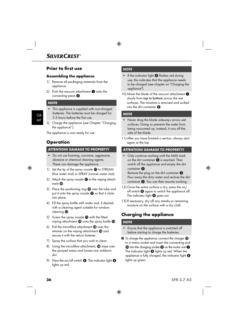 Prior to ﬁ rst use, Operation, Charging the appliance | Silvercrest SFR 3.7 A2 User Manual | Page 39 / 54