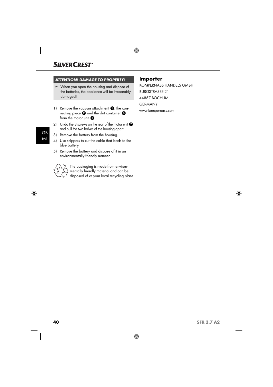 Importer | Silvercrest SFR 3.7 A2 User Manual | Page 43 / 54