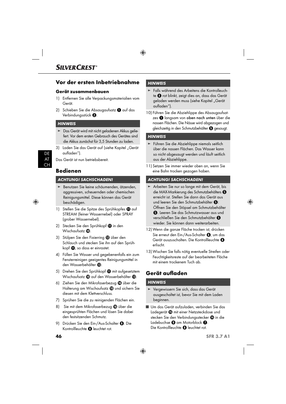 Vor der ersten inbetriebnahme, Bedienen, Gerät auﬂ aden | Silvercrest SFR 3.7 A2 User Manual | Page 49 / 54
