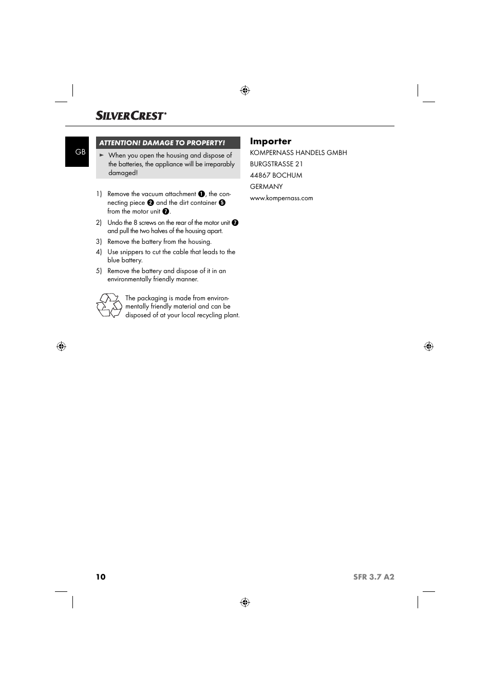 Importer | Silvercrest SFR 3.7 A2 User Manual | Page 13 / 74