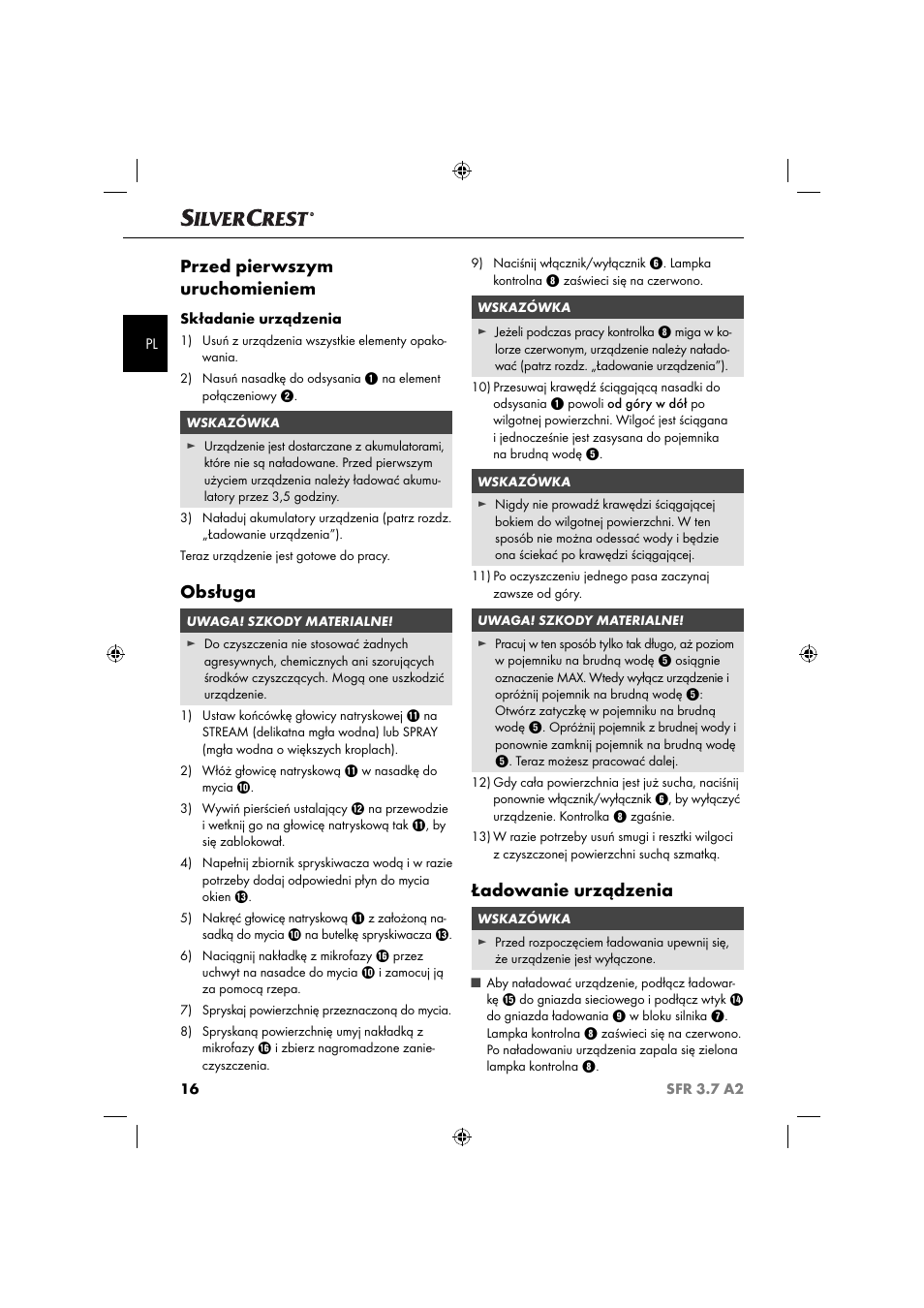 Przed pierwszym uruchomieniem, Obsługa, Ładowanie urządzenia | Silvercrest SFR 3.7 A2 User Manual | Page 19 / 74