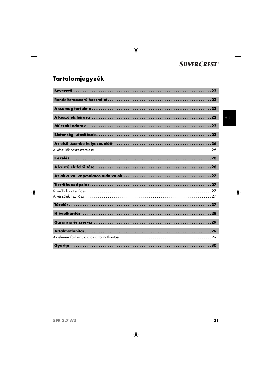 Tartalomjegyzék | Silvercrest SFR 3.7 A2 User Manual | Page 24 / 74