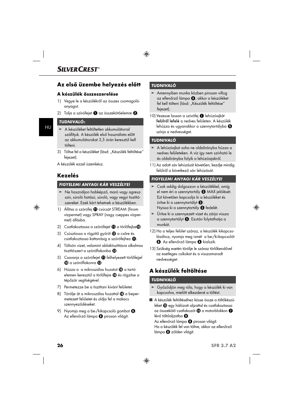 Az első üzembe helyezés előtt, Kezelés, A készülék feltöltése | Silvercrest SFR 3.7 A2 User Manual | Page 29 / 74