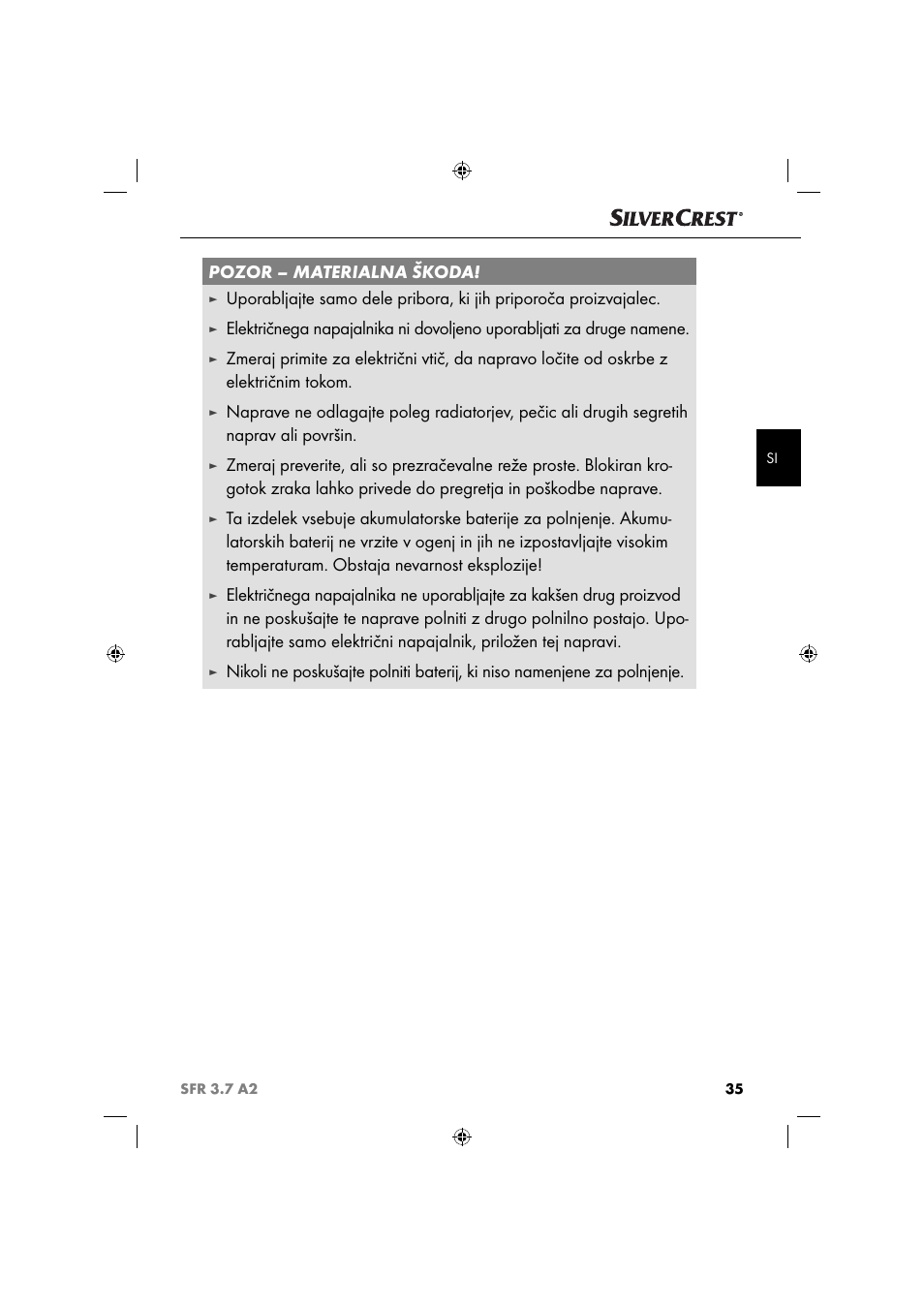Pozor – materialna škoda | Silvercrest SFR 3.7 A2 User Manual | Page 38 / 74