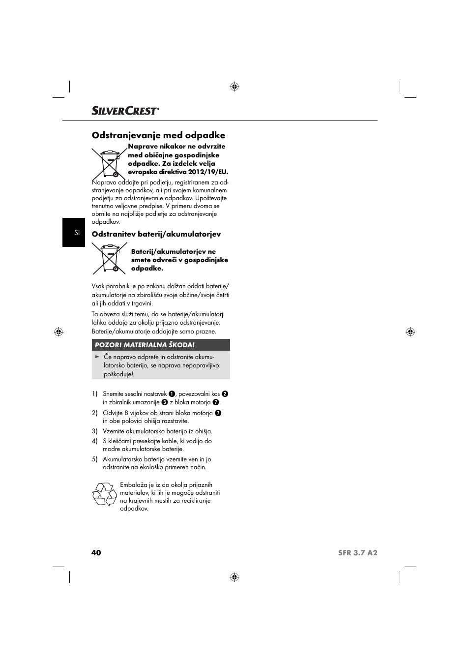 Odstranjevanje med odpadke | Silvercrest SFR 3.7 A2 User Manual | Page 43 / 74