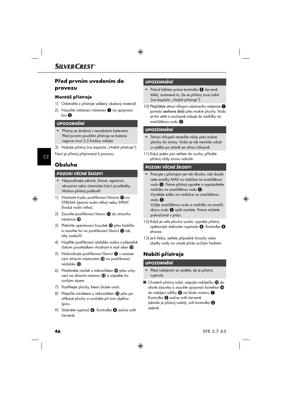 Před prvním uvedením do provozu, Obsluha, Nabití přístroje | Silvercrest SFR 3.7 A2 User Manual | Page 49 / 74