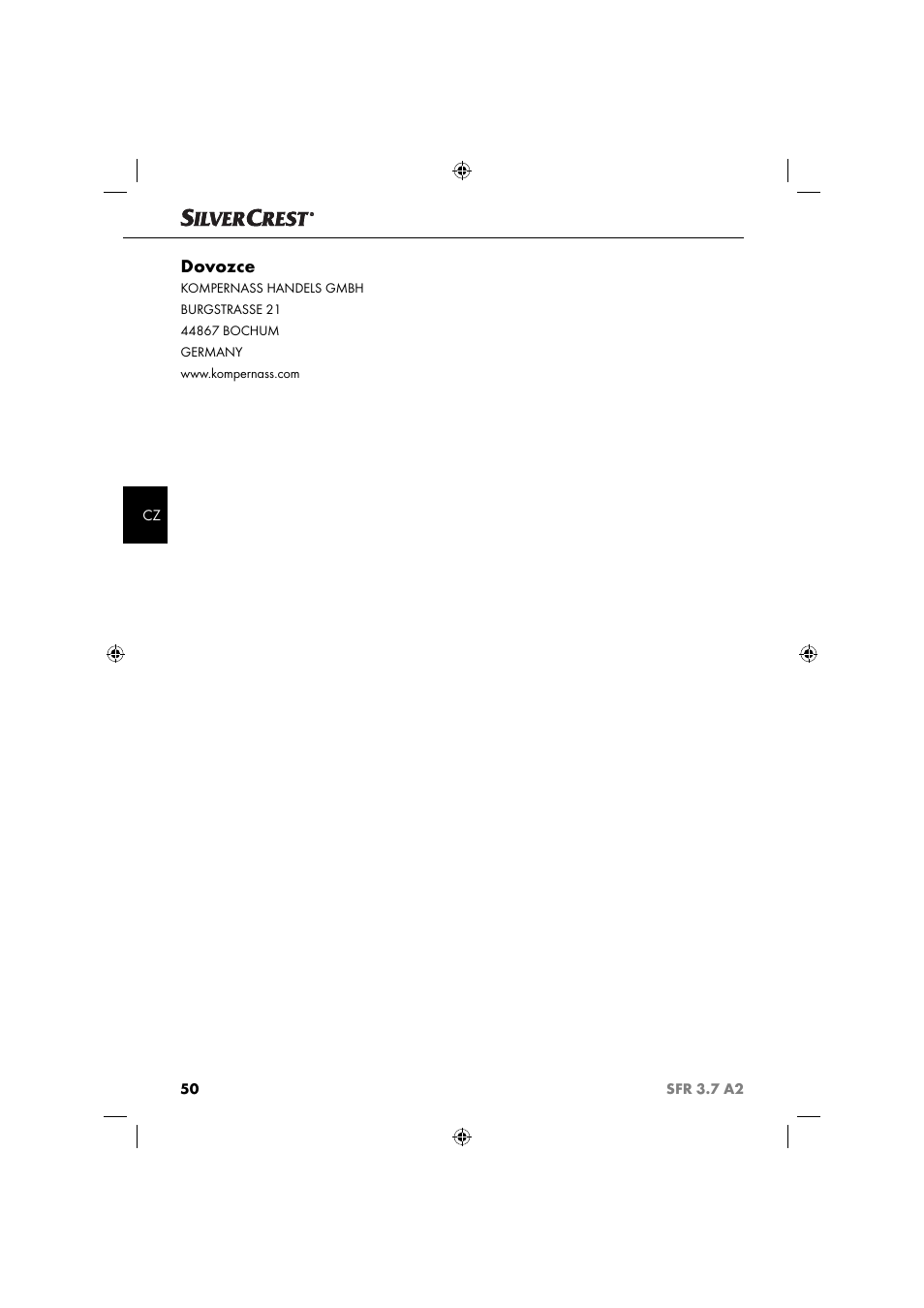 Dovozce | Silvercrest SFR 3.7 A2 User Manual | Page 53 / 74
