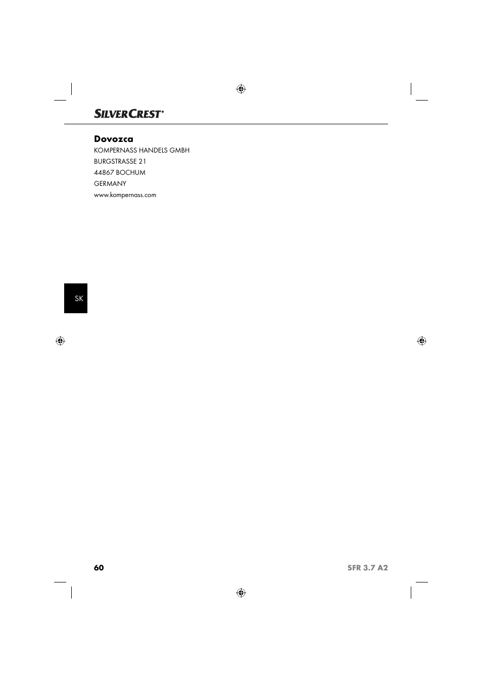 Dovozca | Silvercrest SFR 3.7 A2 User Manual | Page 63 / 74