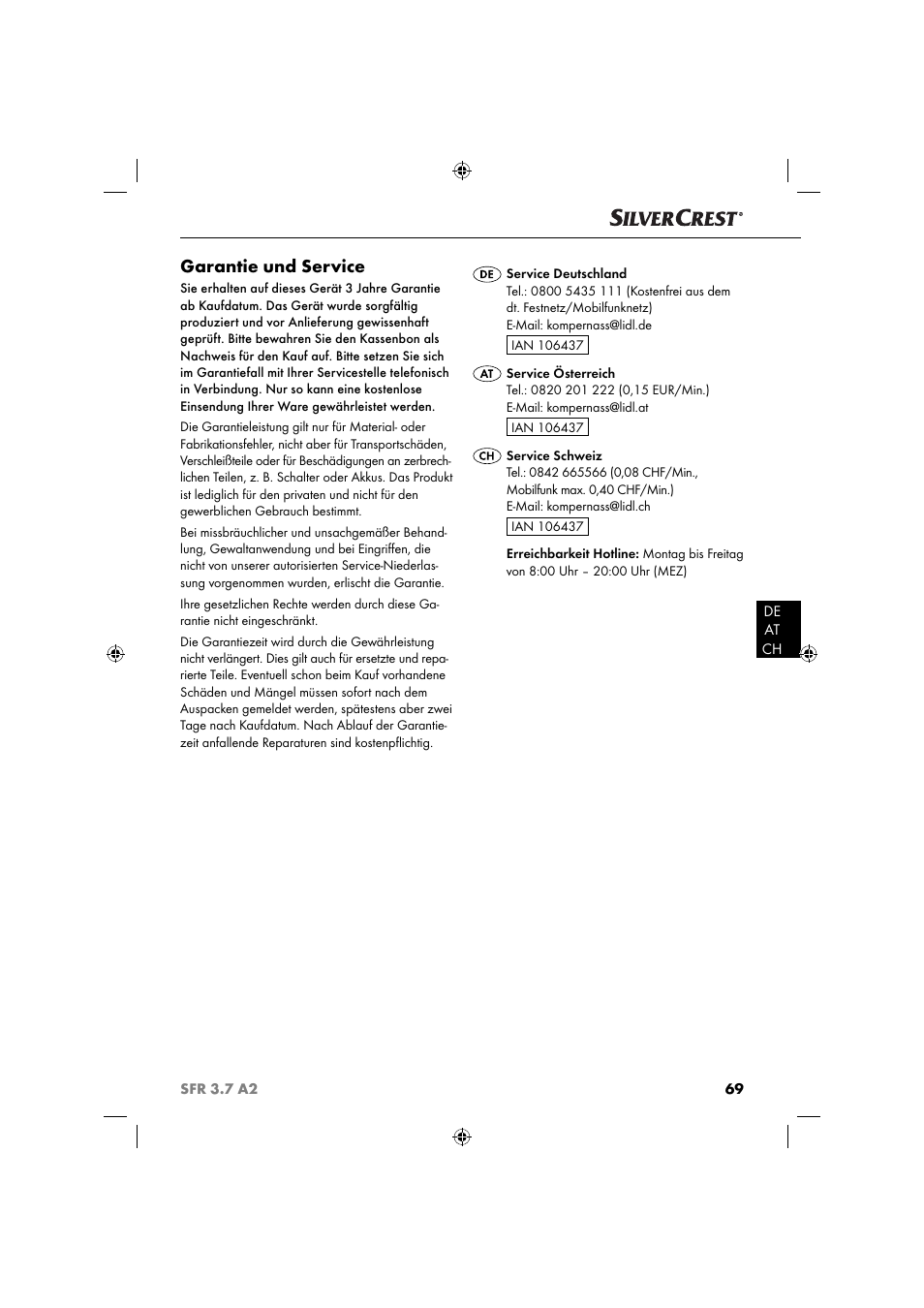 Garantie und service | Silvercrest SFR 3.7 A2 User Manual | Page 72 / 74