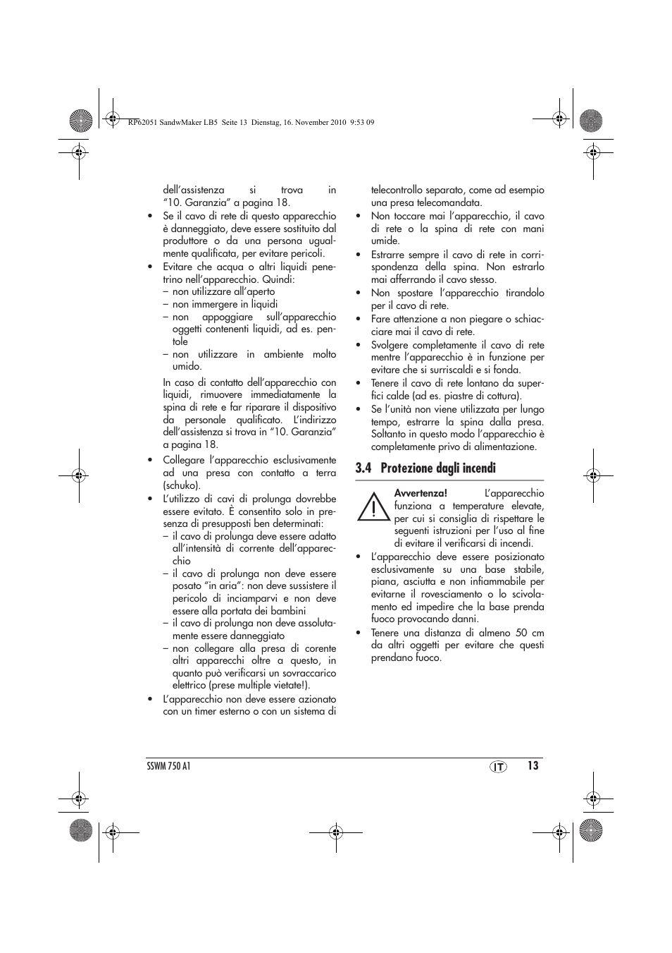 4 protezione dagli incendi | Silvercrest SSWM 750 A1 User Manual | Page 15 / 46