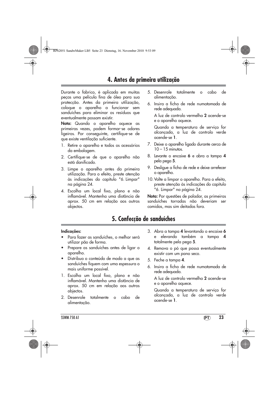 Antes da primeira utilização, Confecção de sanduíches | Silvercrest SSWM 750 A1 User Manual | Page 25 / 46