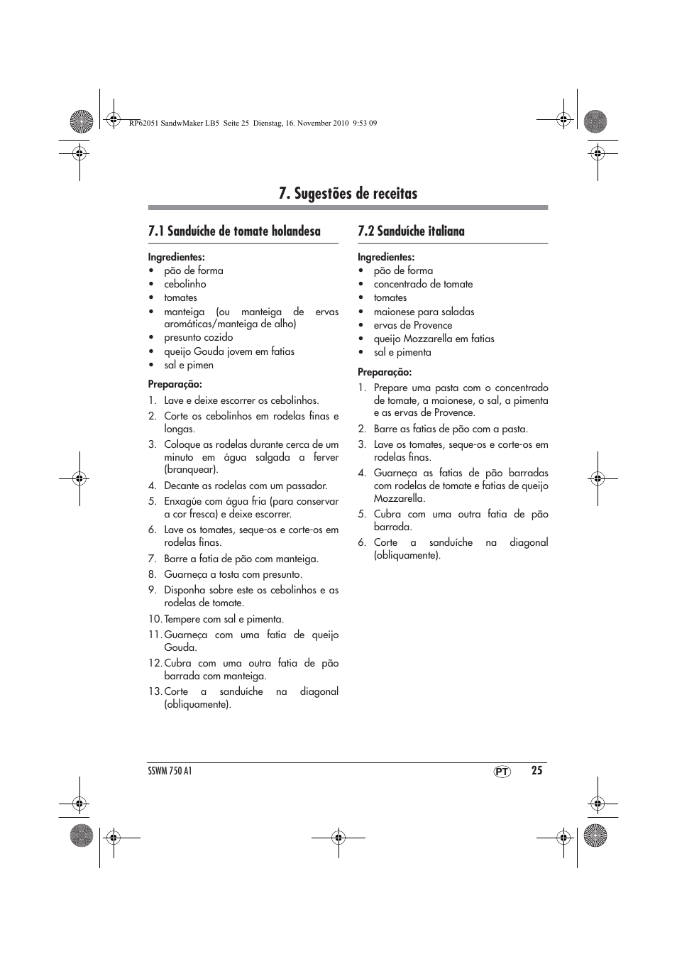 Sugestões de receitas, 1 sanduíche de tomate holandesa, 2 sanduíche italiana | Silvercrest SSWM 750 A1 User Manual | Page 27 / 46