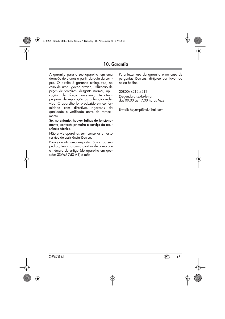 Garantia | Silvercrest SSWM 750 A1 User Manual | Page 29 / 46