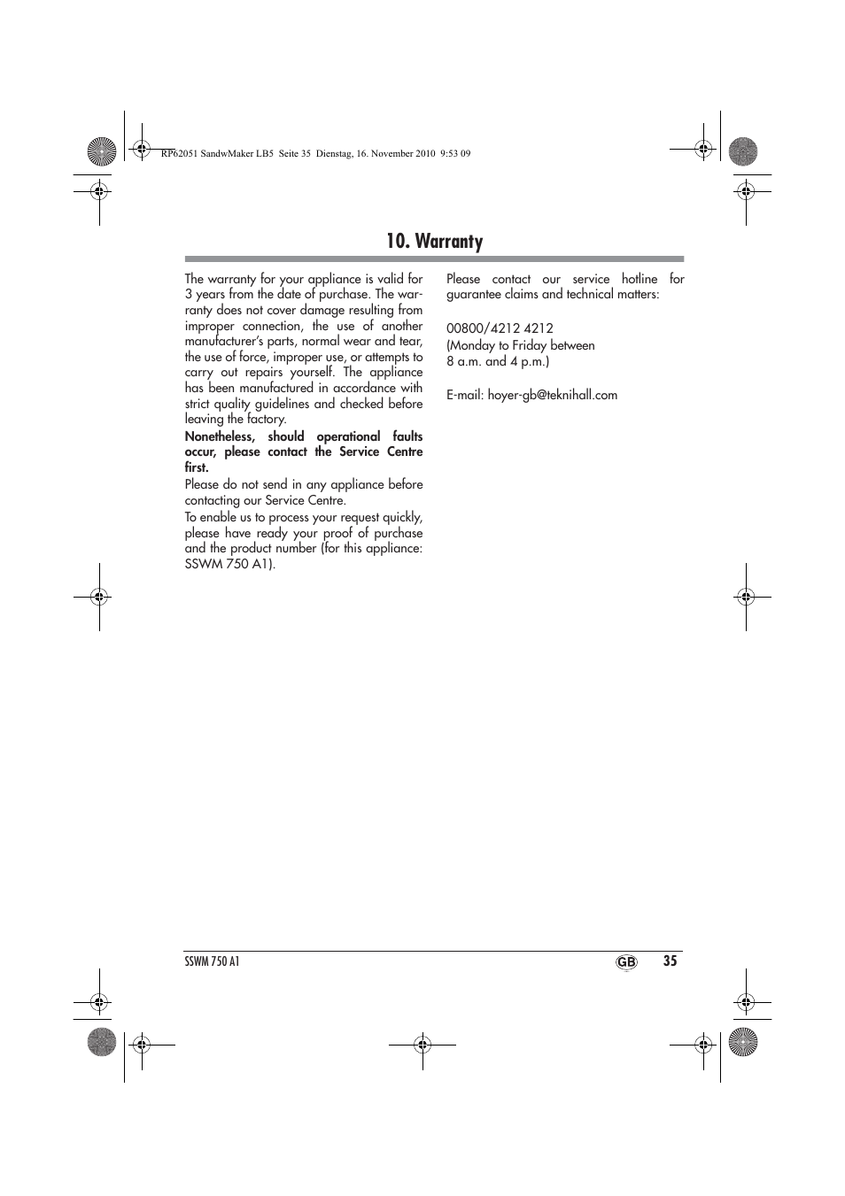 Warranty | Silvercrest SSWM 750 A1 User Manual | Page 37 / 46