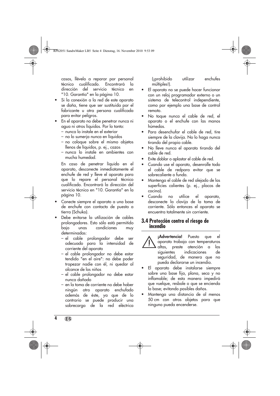 4 protección contra el riesgo de incendio | Silvercrest SSWM 750 A1 User Manual | Page 6 / 46