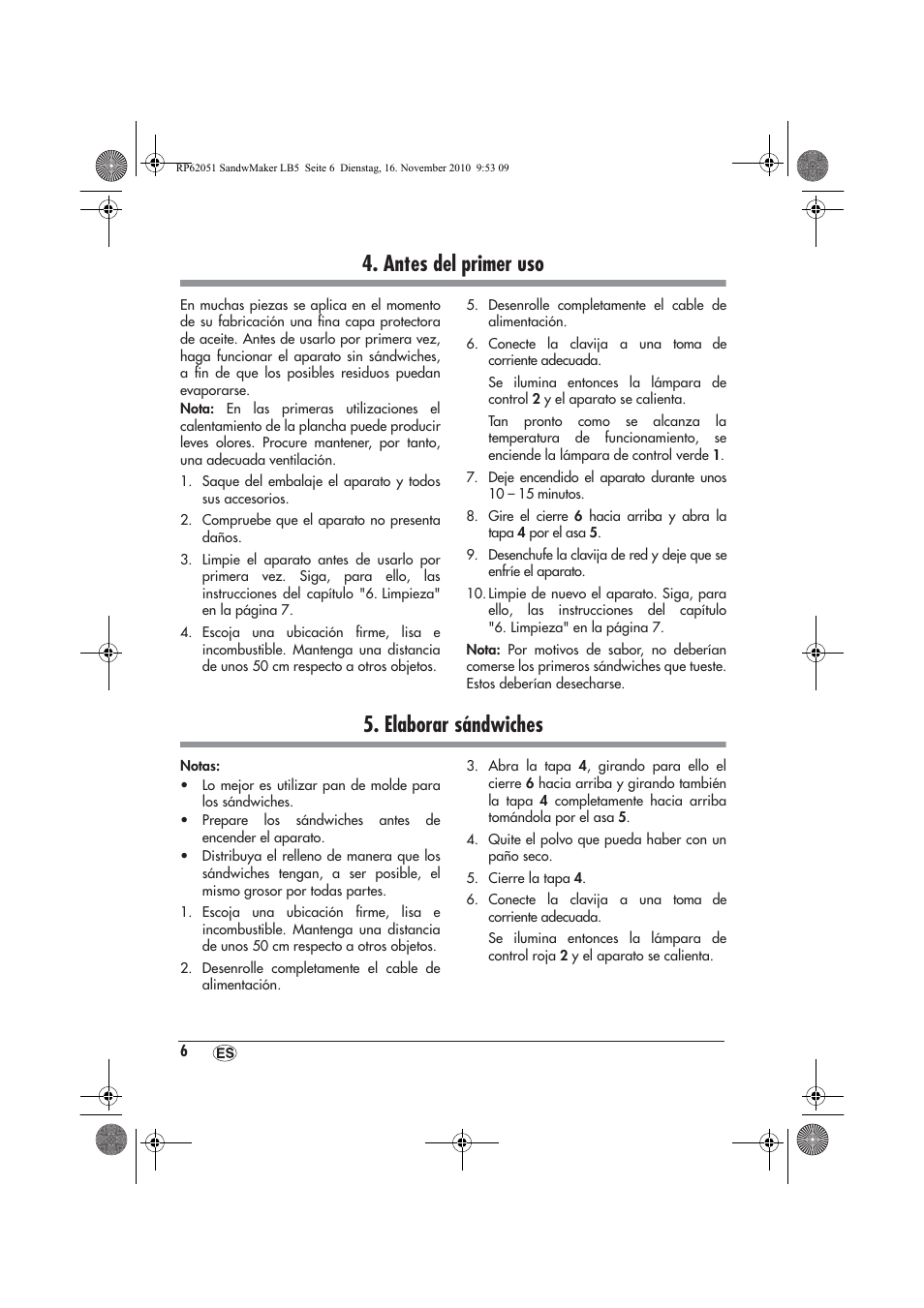Antes del primer uso, Elaborar sándwiches | Silvercrest SSWM 750 A1 User Manual | Page 8 / 46