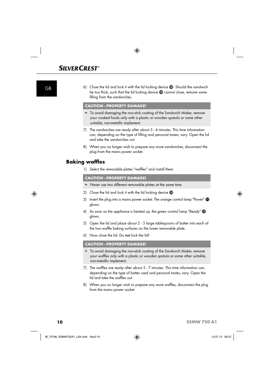 Baking waﬄ es | Silvercrest SSMW 750 A1 User Manual | Page 12 / 56